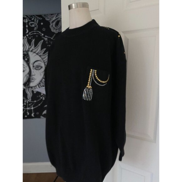 NWT Vintage black sweater with rhinestones/studs from The Icing Org $128 OS - Picture 1 of 7